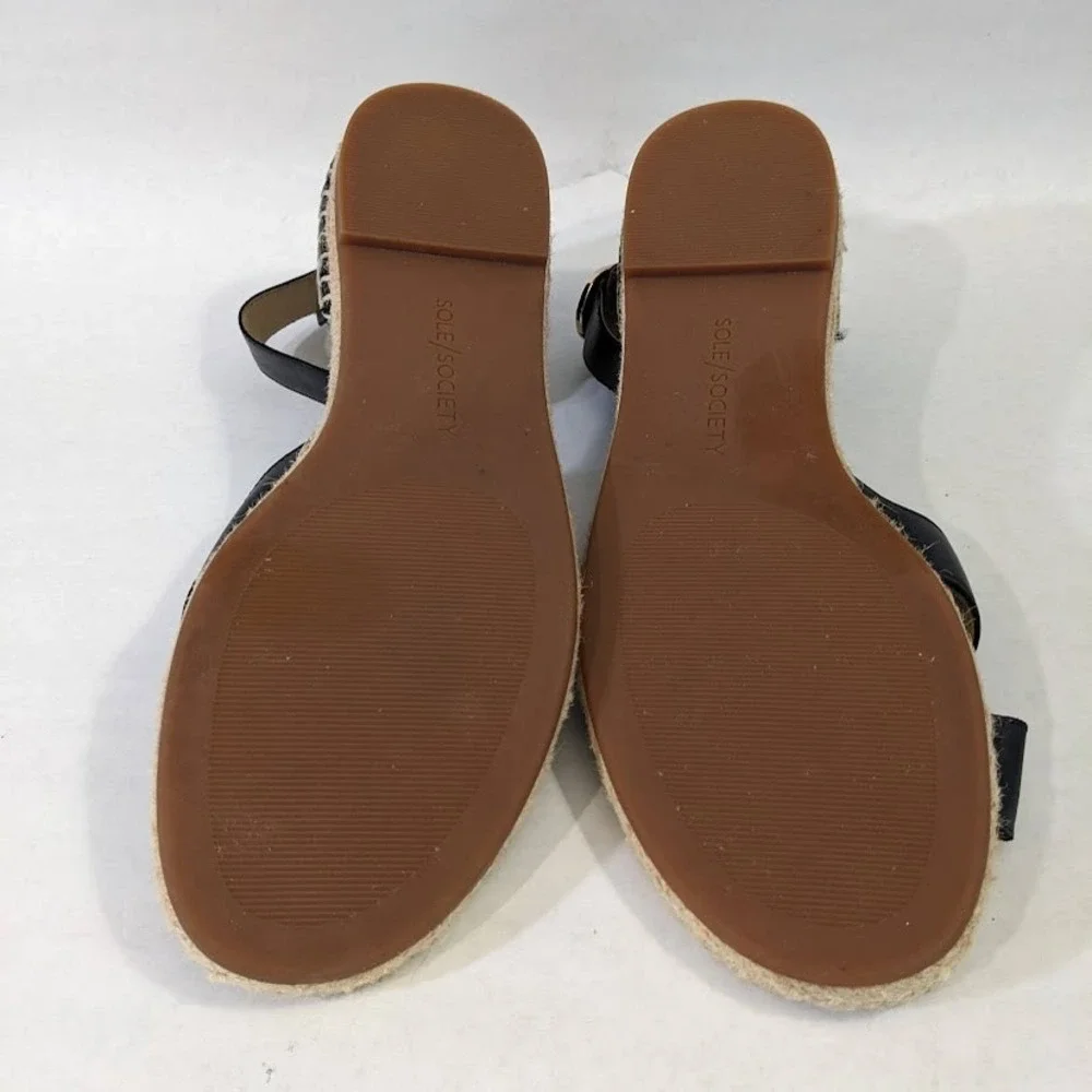Sole Society Saundra Black Leather Espadrille Ankle Strap Sandals Womens 9.5 M